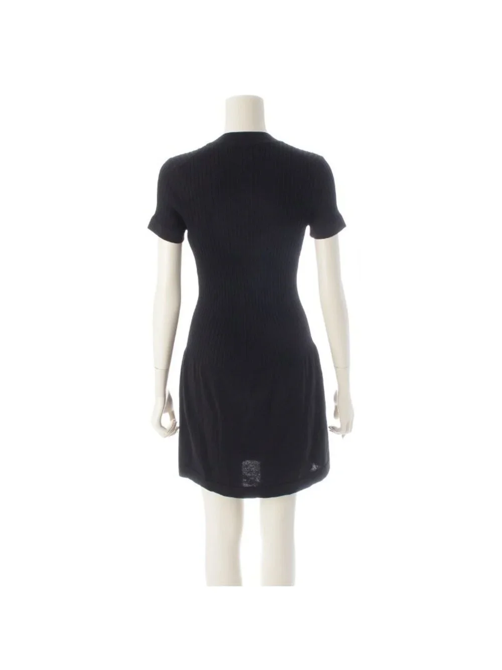 Chanel Circle CC Logo Short Sleeve Openwork Rib Knit Switch Dress Black 38